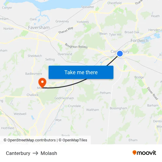Canterbury to Molash map