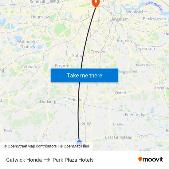 Gatwick Honda to Park Plaza Hotels map