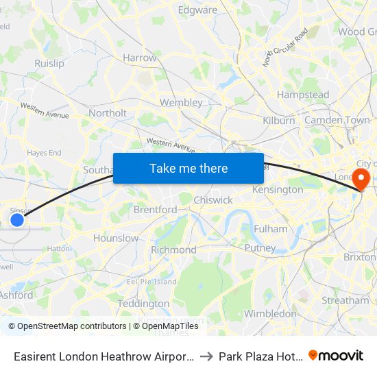 Easirent London Heathrow Airport Lhr to Park Plaza Hotels map