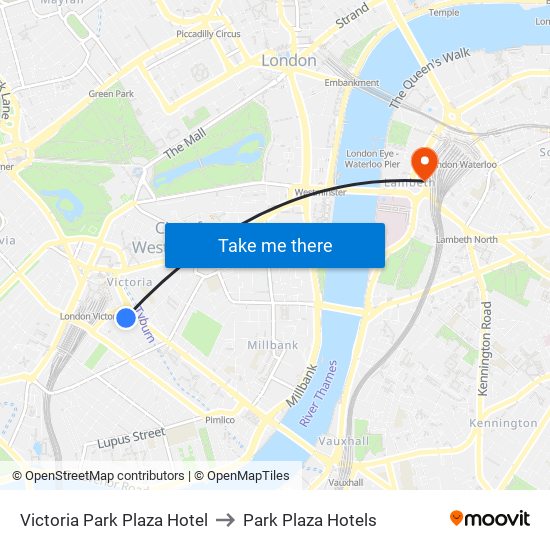 Victoria Park Plaza Hotel to Park Plaza Hotels map