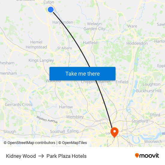 Kidney Wood to Park Plaza Hotels map