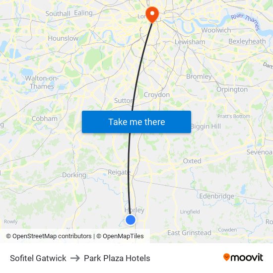 Sofitel Gatwick to Park Plaza Hotels map