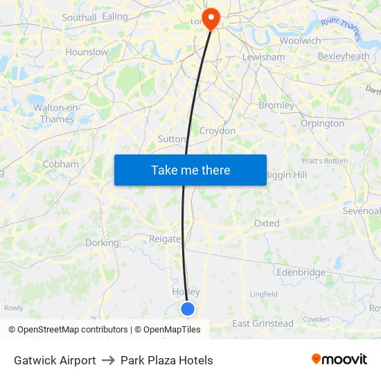 Gatwick Airport to Park Plaza Hotels map