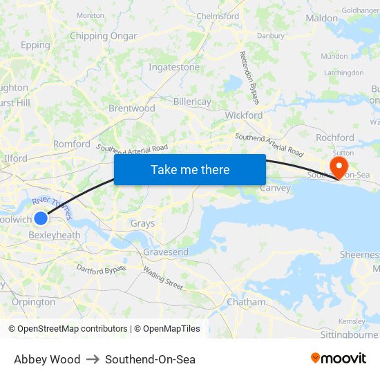 Abbey Wood to Southend-On-Sea map