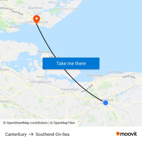 Canterbury to Southend-On-Sea map