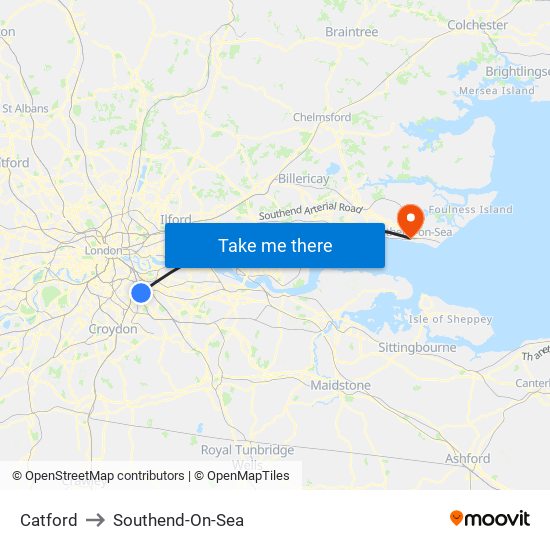 Catford to Southend-On-Sea map