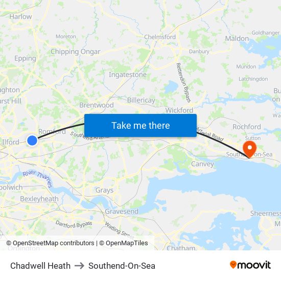 Chadwell Heath to Southend-On-Sea map