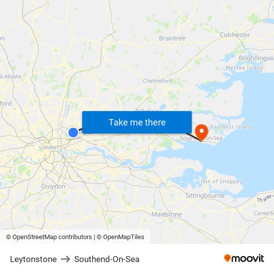 Leytonstone to Southend-On-Sea map