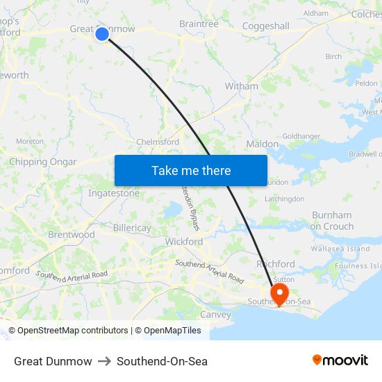 Great Dunmow to Southend-On-Sea map