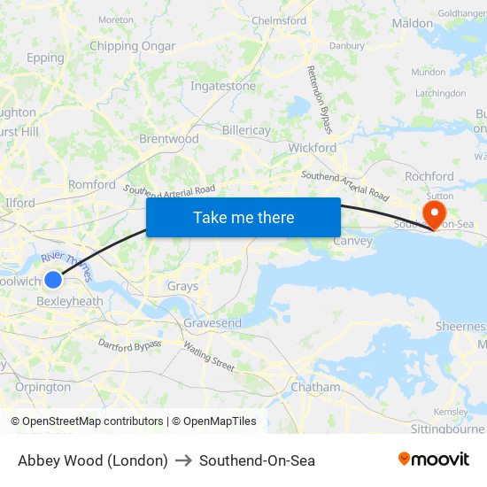 Abbey Wood (London) to Southend-On-Sea map