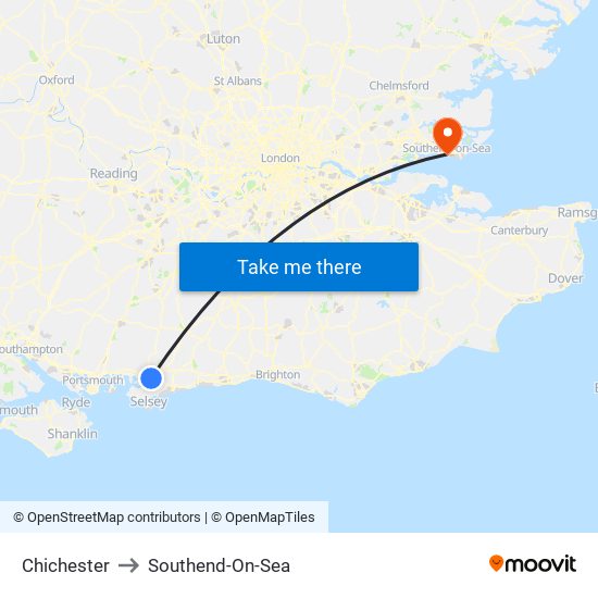 Chichester to Southend-On-Sea map