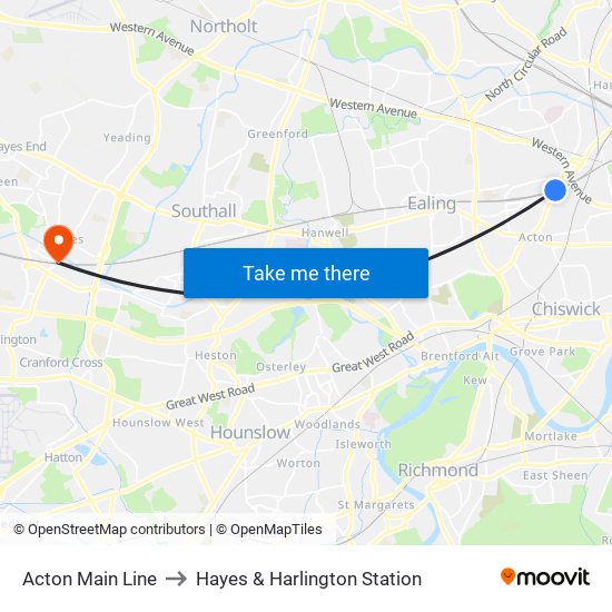 Acton Main Line to Hayes & Harlington Station map