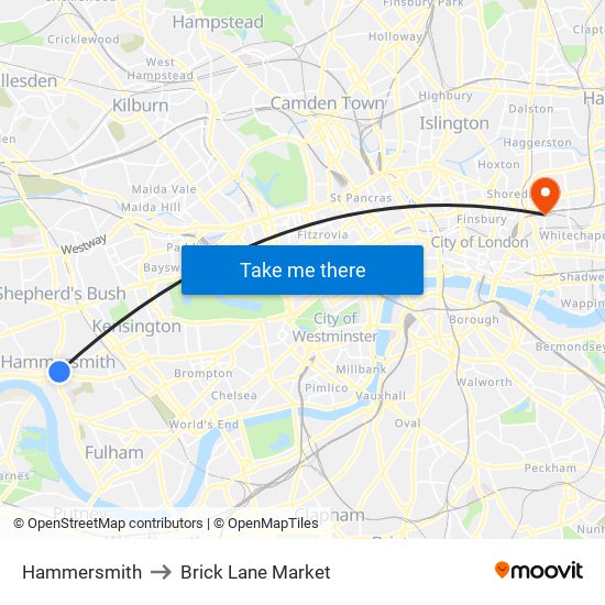 Hammersmith to Brick Lane Market map