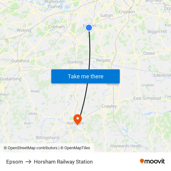 Epsom to Horsham Railway Station map