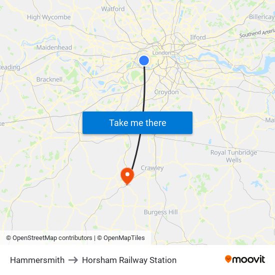 Hammersmith to Horsham Railway Station map