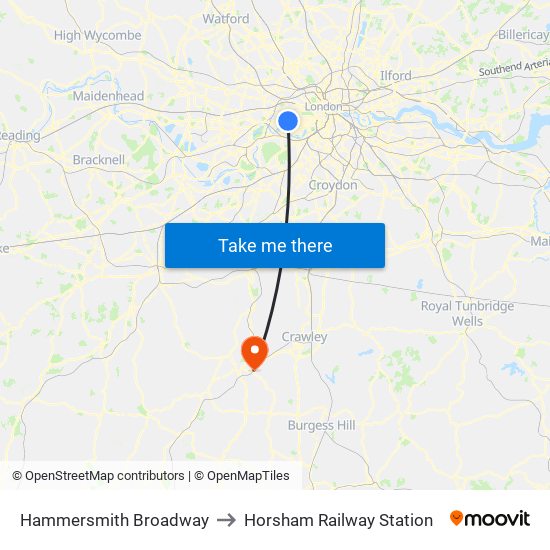 Hammersmith Broadway to Horsham Railway Station map