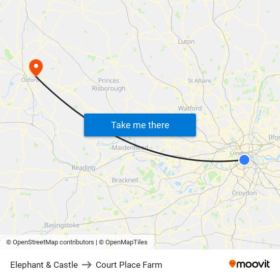 Elephant & Castle to Court Place Farm map