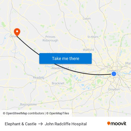 Elephant & Castle to John Radcliffe Hospital map