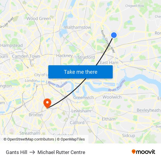 Gants Hill to Michael Rutter Centre map