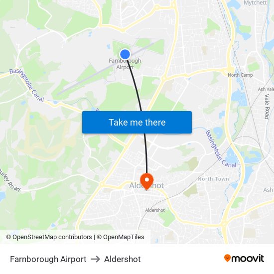 Farnborough Airport to Aldershot map