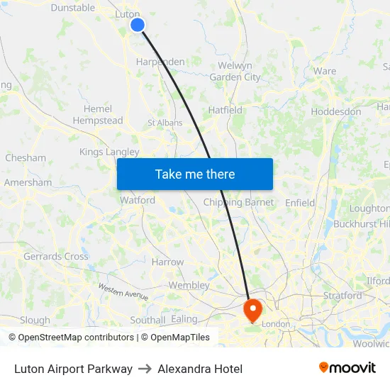 Luton Airport Parkway to Alexandra Hotel map