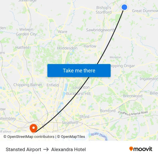 Stansted Airport to Alexandra Hotel map