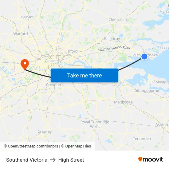 Southend Victoria to High Street map