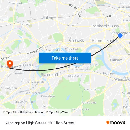 Kensington High Street to High Street map