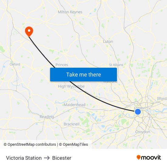 Victoria Station to Bicester map