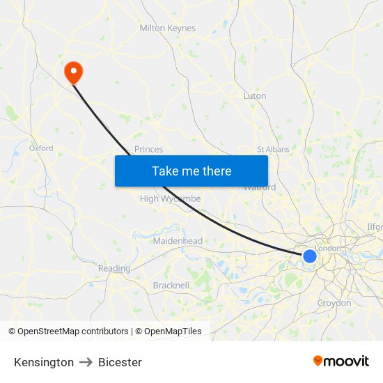 Kensington to Bicester map