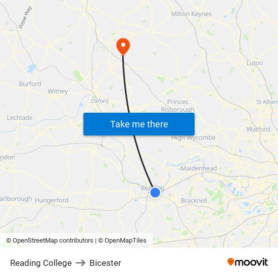 Reading College to Bicester map