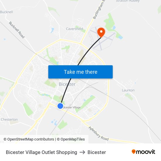 Bicester Village Outlet Shopping to Bicester map