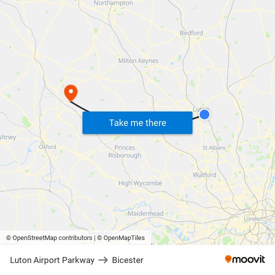 Luton Airport Parkway to Bicester map