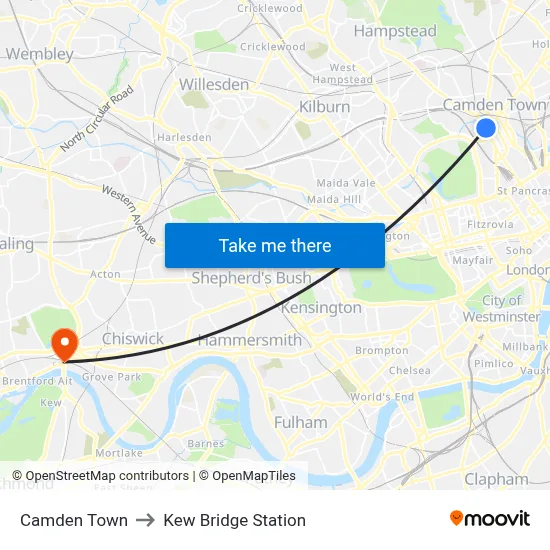 Camden Town to Kew Bridge Station map