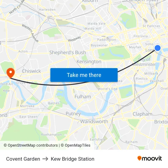 Covent Garden to Kew Bridge Station map