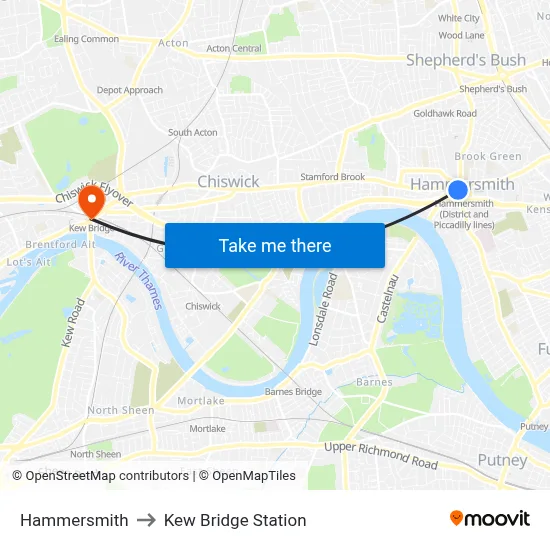 Hammersmith to Kew Bridge Station map