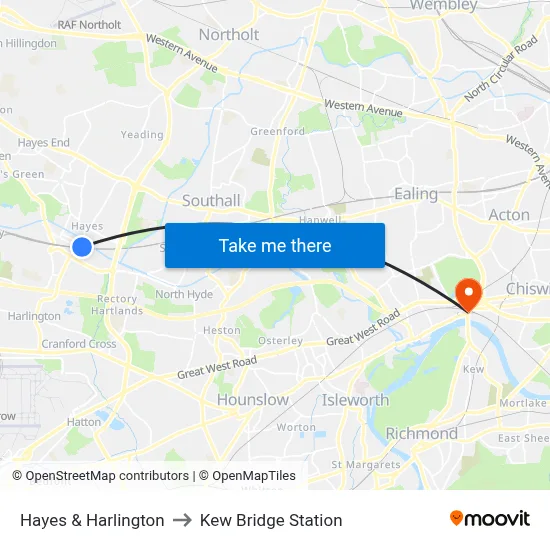 Hayes & Harlington to Kew Bridge Station map