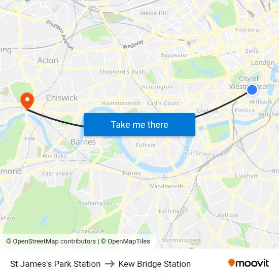 St James's Park Station to Kew Bridge Station map