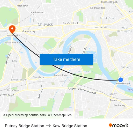 Putney Bridge Station to Kew Bridge Station map