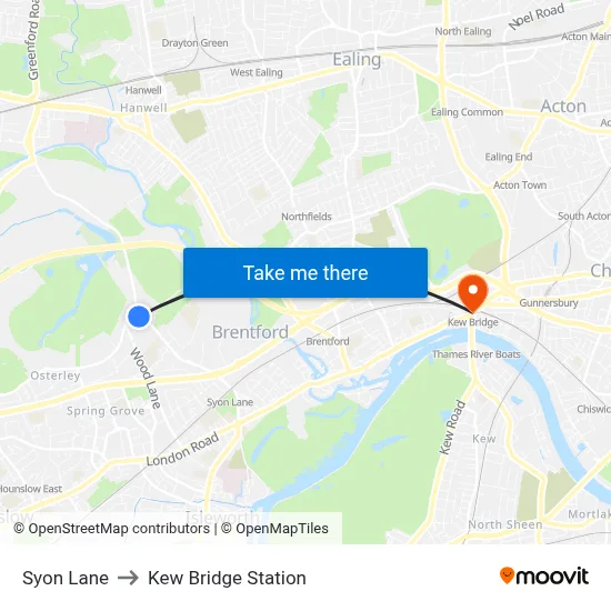 Syon Lane to Kew Bridge Station map