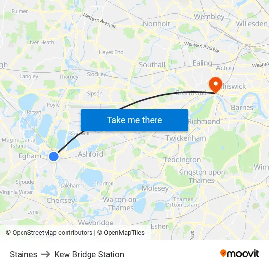 Staines to Kew Bridge Station map