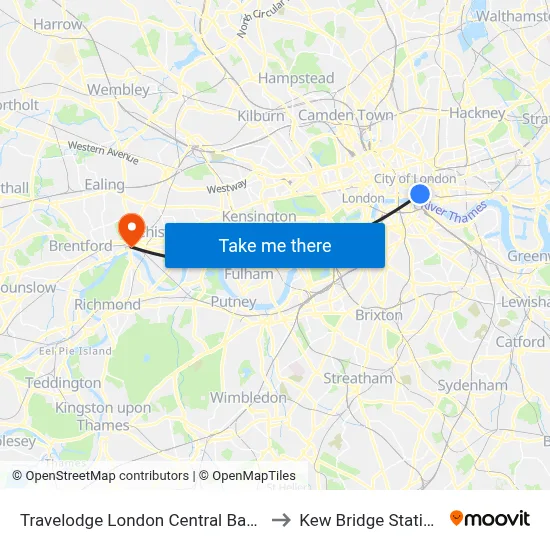 Travelodge London Central Bank to Kew Bridge Station map