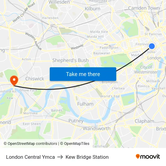 London Central Ymca to Kew Bridge Station map