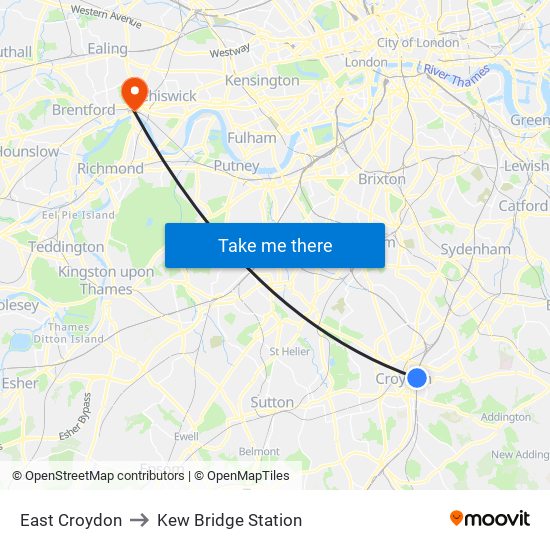 East Croydon to Kew Bridge Station map