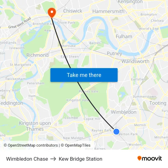 Wimbledon Chase to Kew Bridge Station map
