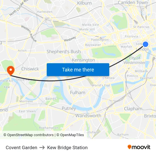 Covent Garden to Kew Bridge Station map