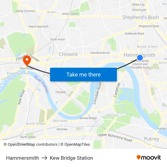 Hammersmith to Kew Bridge Station map