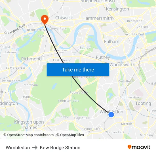 Wimbledon to Kew Bridge Station map