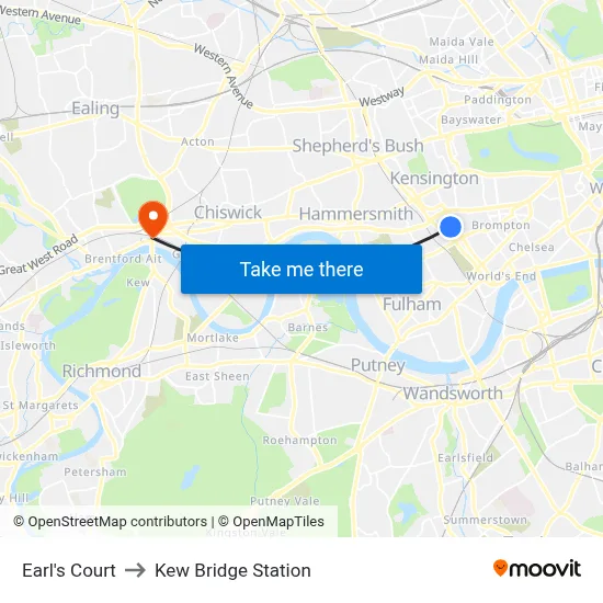 Earl's Court to Kew Bridge Station map