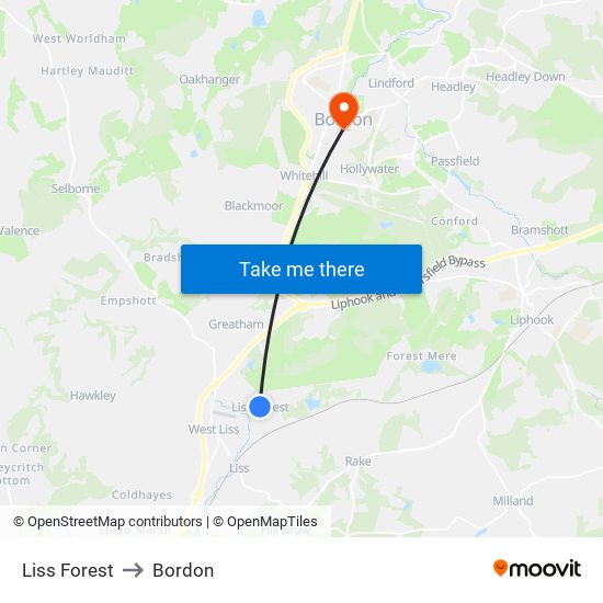 Liss Forest to Bordon map